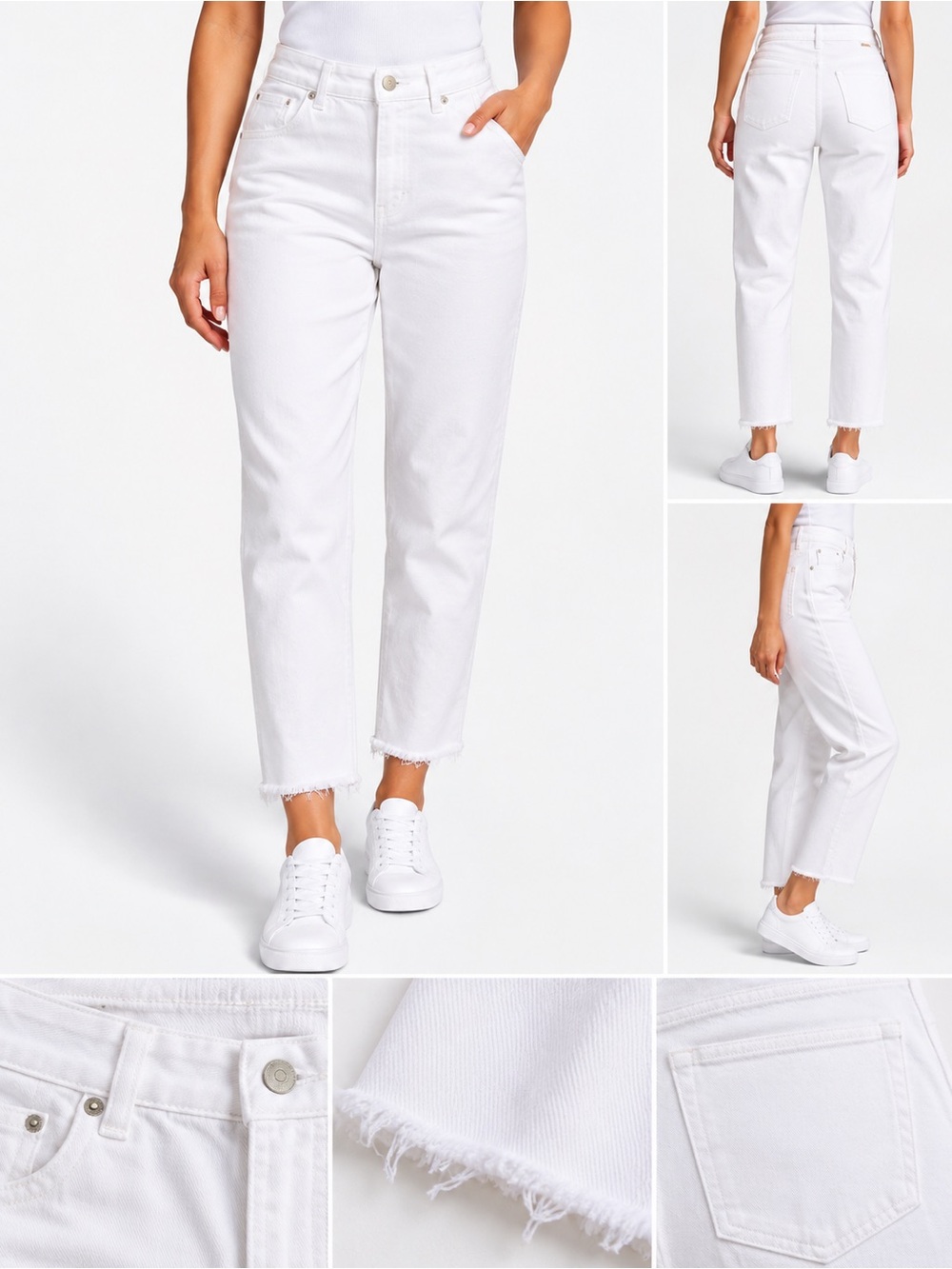Express Stretch White Mom Jeans Super High Rise Size 8 Frayed Hem